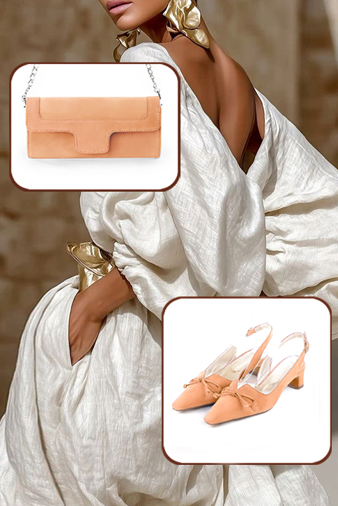 Dress slingback bow heels in marigold orange leather with kitten heels and tapered toe - Top view